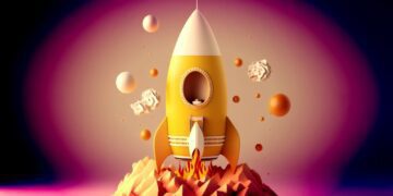 Ilustração de um foguete decolando do solo