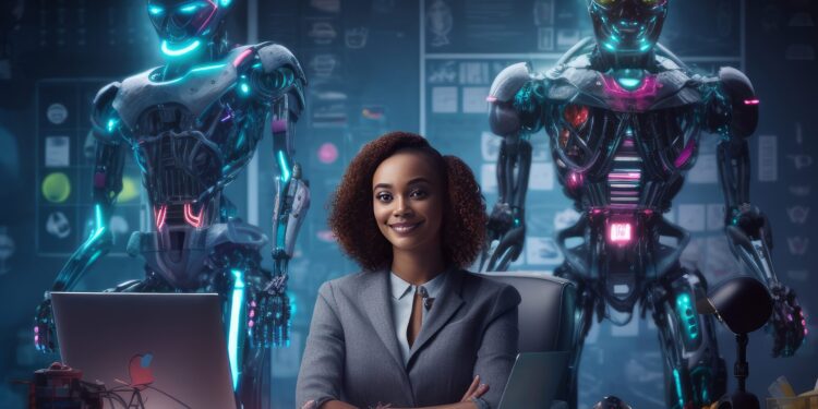 recruiter robots sitting her desk distopian generative ai scaled e1710458804619