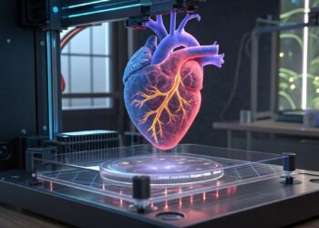 a hyper realistic 3d printed heart emerging from a min