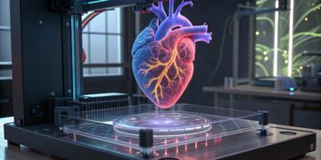 a hyper realistic 3d printed heart emerging from a min