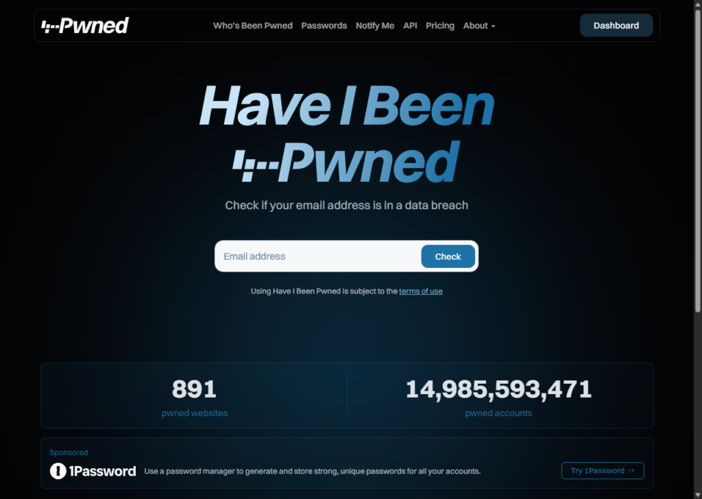 Maior vazamento de dados da história expõe 16 bilhões de dados 29 Interface do Have I Been Pwned para verificação de vazamento de credenciais, mostrando como usuários podem verificar se seus dados foram expostos
