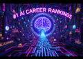 "AI maze, neon path to success, brain symbol, machine learning, deep learning, transforming sectors, certifications, #1 AI career"