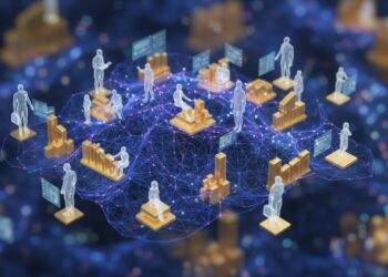 IA Generativa Revoluciona o Mercado de Trabalho Brasileiro em 2025 29 3D render: AI transforming Brazilian labor market 2025 with glowing network connecting diverse professionals and industries