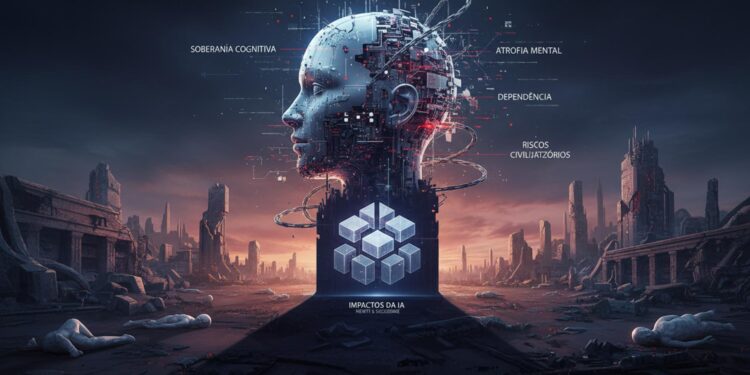 AI mind, glowing with data and abstract UI elements, representing cognitive processes