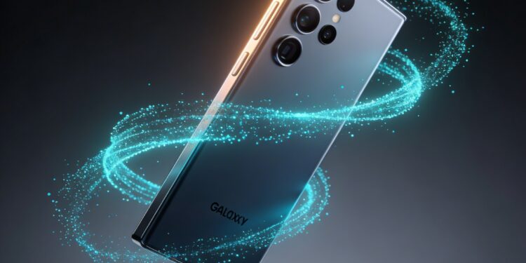 Perplexity AI integration with futuristic Galaxy device, data flow, and interconnected network