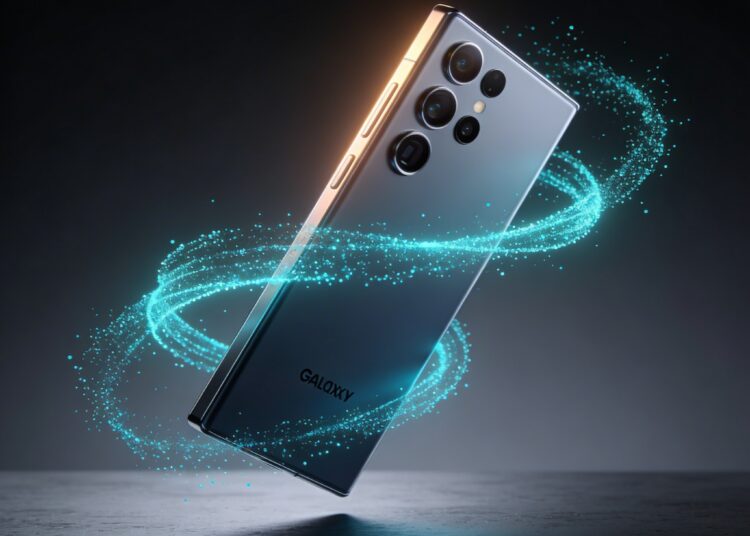 Samsung negocia parceria com Perplexity AI para Galaxy S26 38 Perplexity AI integration with futuristic Galaxy device, data flow, and interconnected network