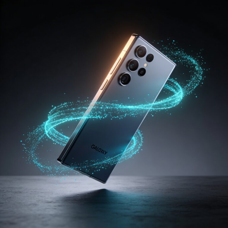 Perplexity AI integration with futuristic Galaxy device, data flow, and interconnected network