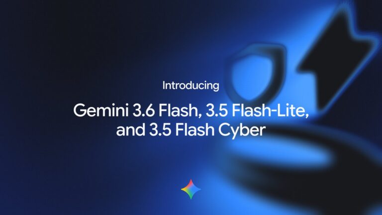 Arte oficial do Google com os nomes Gemini 3.6 Flash, Gemini 3.5 Flash-Lite e Gemini 3.5 Flash Cyber