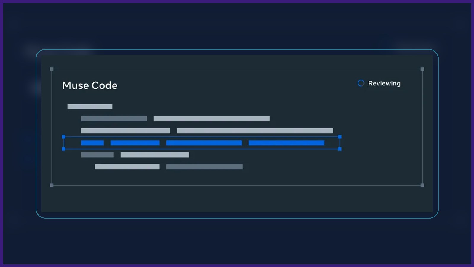 Recorte de interface oficial do Muse Code em painel escuro, mostrando fluxo de revisão de código.